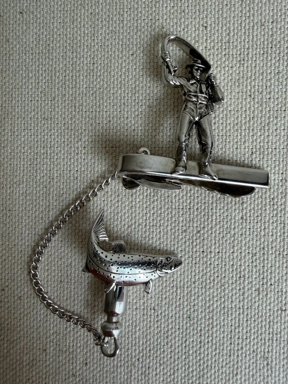 Vintage Hickock Fly Fisherman & Trout Tie Bar and Tack Set 1950s Sport Fishing